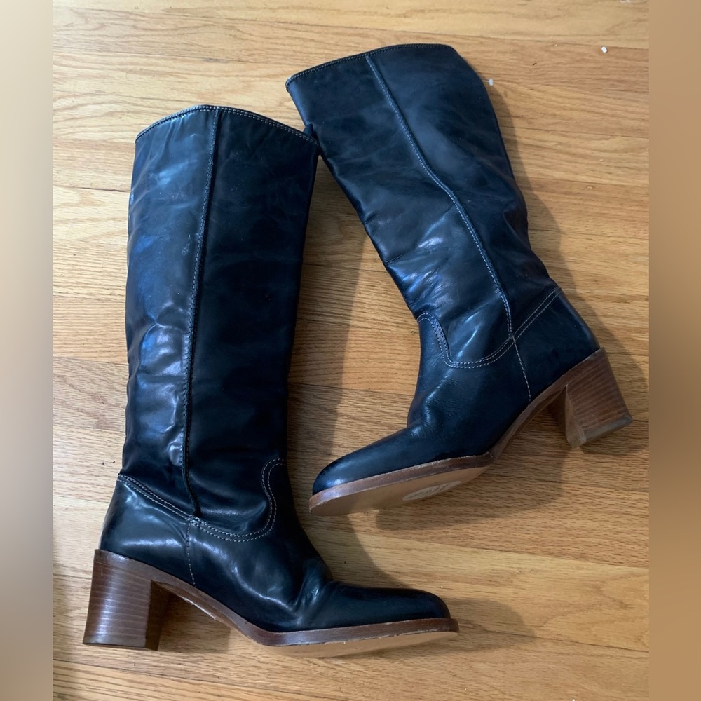 Coach Black Leather Boots w/ Buckle - Picture 2 of 6